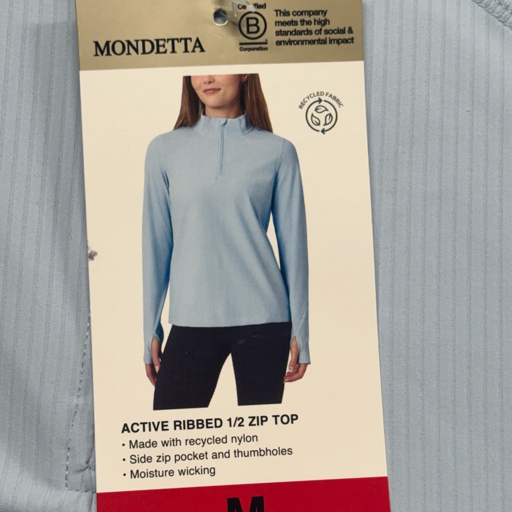 Mondetta Sky Blue Active Ribbed Zip Top Women’s Size Medium New